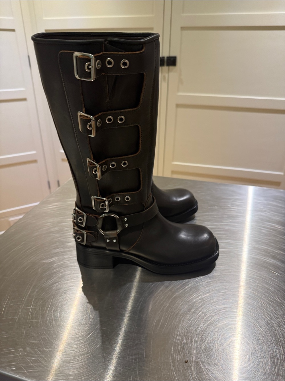Steve Madden Women’s brown Buckle-Accent Tall Riding Boots